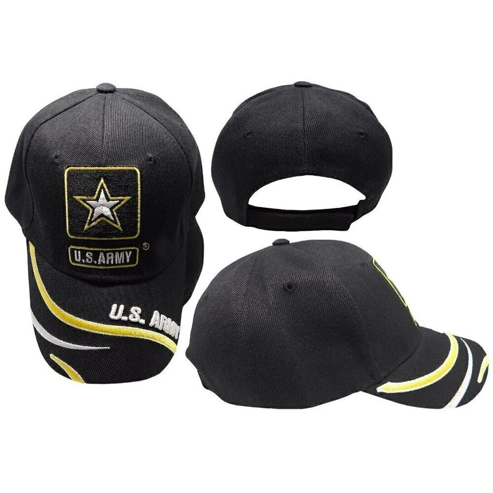 U.S. Army Star Logo Emblem Swirl Yellow Black Embroidered Baseball Cap Hat‎